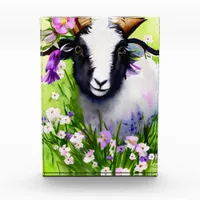 Spring Easter Goat Kid Floral Watercolor Photo Block