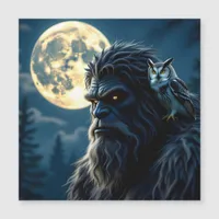 Bigfoot with Glowing Eyes and Owl on his Shoulder 