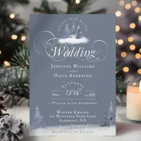 Winter Wonderland Dusty Blue Pine Snow Wedding Invitation