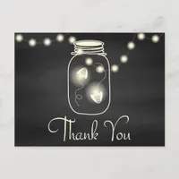 Chalkboard Mason Jar with Fireflies Wedding Thanks Postcard