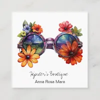 *~* Shades Glasses AP57 Boho QR BoldRetro Flowers Square Business Card