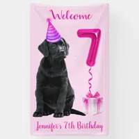 7th Birthday Puppy Theme- Cute Dog Pink Girl Pawty Banner