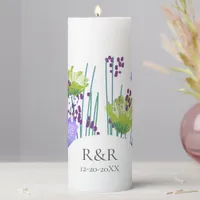 Monogram Personalized Flower Botanical Wedding Pillar Candle