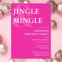 Minimalist Girly Pink Christmas Birthday Party  Invitation