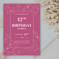 Pink Elegant Floral 17th Birthday Party Invitation