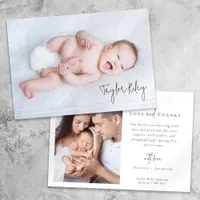 Hand Lettered Newborn Baby Photo Birth Thank You Card