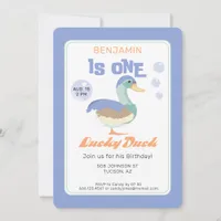 One Lucky Duck &  Bubbles First Birthday Pastel  Invitation
