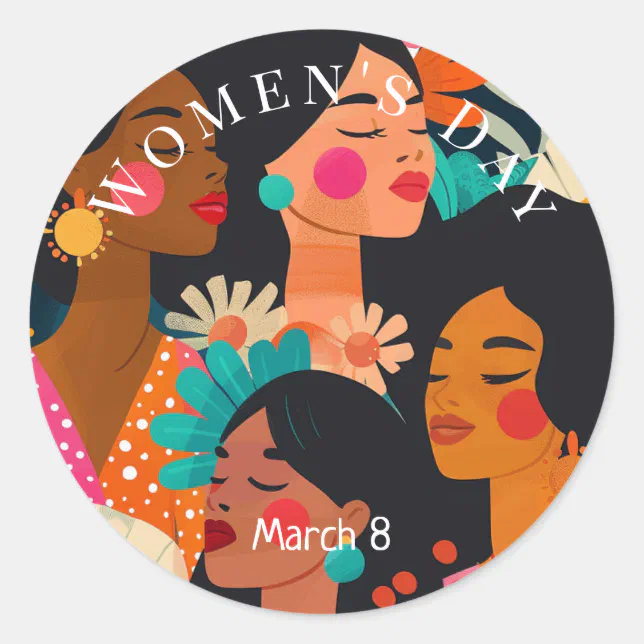 Floral Pink International Women's Day Classic Round Sticker