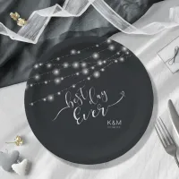 Modern String Lights Best Day Ever B&W ID585 Paper Plates