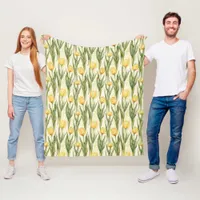 Watercolor Style Yellow Tulips All-over Print Fleece Blanket