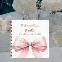 Guest book Baby Shower pink bow girl wishes white