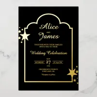 Starry Arch Frame Elegant Black Gold Foil Wedding Invitation