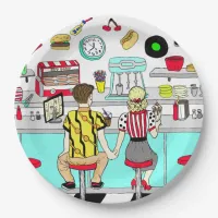 Fifties Diner Nostalgic Couple Holding Hands Art Paper Plates