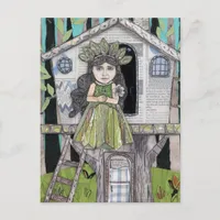 Adorable Princess in a Treehouse Mixed Media Postcard