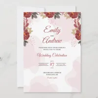 Burgundy Garland Elegant Floral Watercolor Wedding Invitation