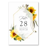 Watercolor Sunflower Rustic Geometric Wedding Table Number