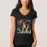 Girl Listening to Music on Headphones Psychedelic T-Shirt