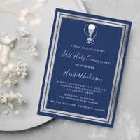 First Communion navy blue silver chalice luxury Invitation