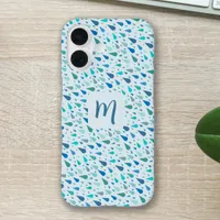 Blue raindrops custom monogram iPhone 16 case