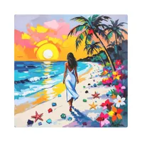 Woman on Beach Tropical Scene Metal Print