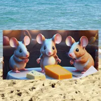 Mouse family at the dining table, fun  beach towel