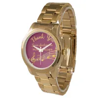 Retirement gold music notes burgundy music teacher watch