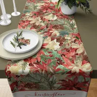 Elegant Holiday Poinsettia Christmas Floral Short Table Runner