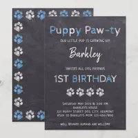 Chalkboard Puppy Pawty Dog Birthday Invitation