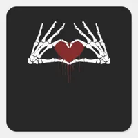 To Death Skeleton Heart Hands Style Square Sticker