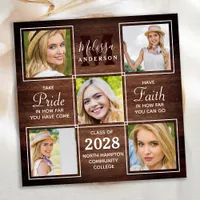 Rustic Wood 5 Photo Collage Graduation Announcement