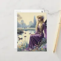 Beautiful Fairy in Purple Dress at the Duck Pond Postcard