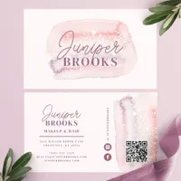 Dusty Rose Lavender Social Media QR Code Glitter Business Card