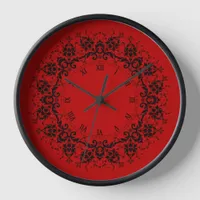 Romantic, Elegant Vintage Damask Red Goth Clock