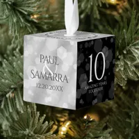 Elegant 10th Tin Wedding Anniversary Wooden Cube Ornament