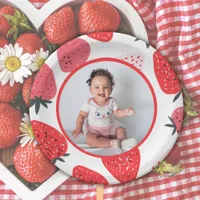 Photo Berry First Strawberry Birthday Party Paper Plates