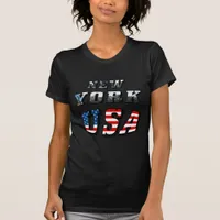 New York Picture and USA Flag Text T-Shirt