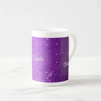 Modern Purple Brushed Metal with Silver Monogram | Bone China Mug