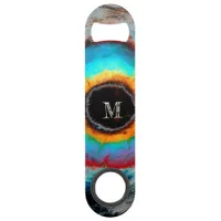 Ethereal Cosmic Eye Monogram Vibrant Abstract Art Bar Key