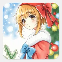 Personalized Anime Girl Christmas Square Sticker