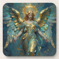 A Beautiful Gold and Turquoise Angel  Beverage Coaster