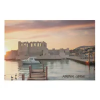 Cyprus Kyrenia Watercolor Sketch with Yacht |  Faux Canvas Print