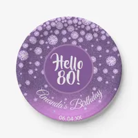 80th birthday party purple pink glitter diamonds paper plates