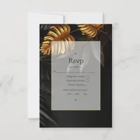 Black and Gold Tropical Wedding RSVP Card