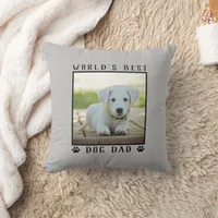 World's Best Dog Dad Paw Prints Pet Photo Grey Throw Pillow