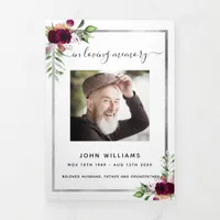 White floral silver photo tri-fold funeral program