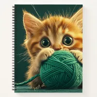 Yellow Kitten Playing with Green Wool Ball Notebook