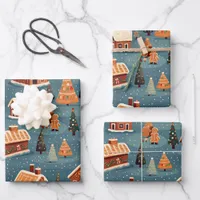 Cute Gingerbread Houses and Trees Wrapping Paper Sheets