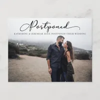 Modern Script Postponed Wedding Change the Date Postcard