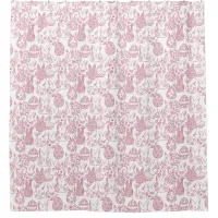 Magenta and White Easter Bunnies and Eggs Shower Curtain