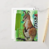 Baby Kangaroo in Junk Journal Mixed Media Collage Postcard